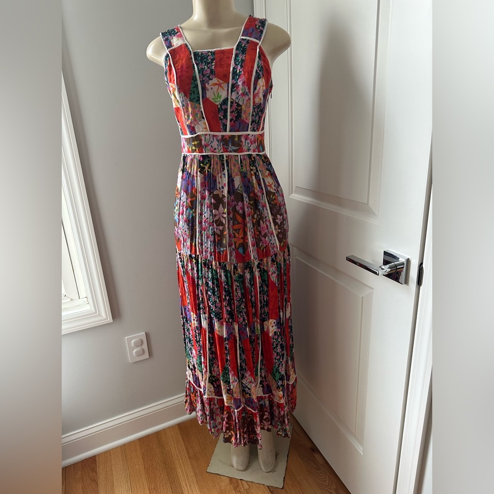 Anthropologie Red and Purple Floral Maxi Dress